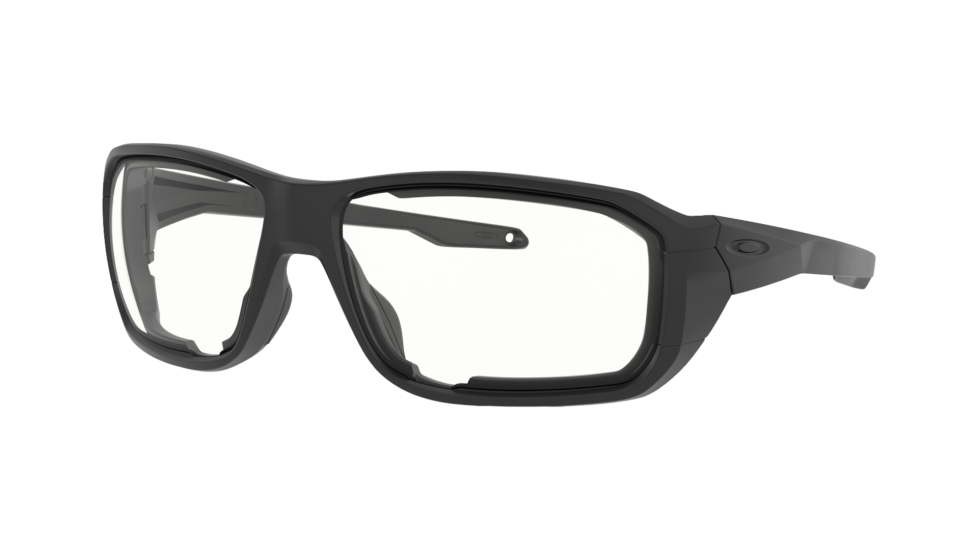 Oakley Industrial HNBL Matte Black sunglasses with clear lenses (quarter view)