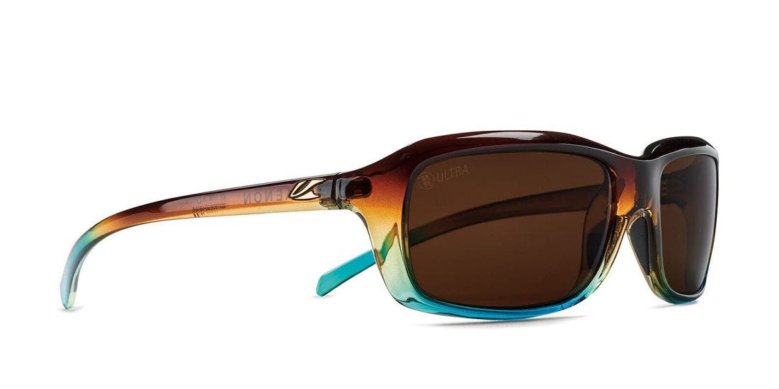 Kaenon Monterey Tobacco Denim sunglasses with ultra brown 12-polarized lenses (quarter view)