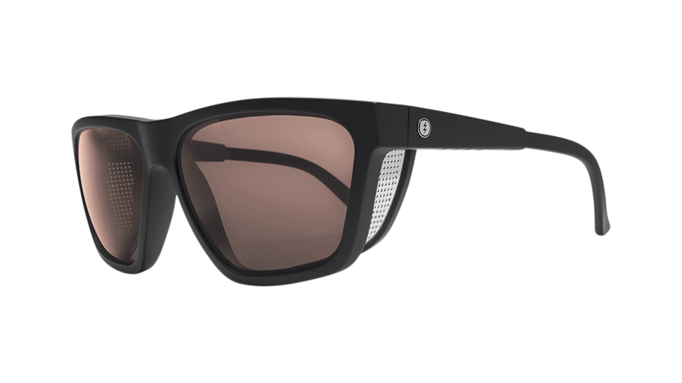 Electric Road Glacier Matte Black sunglasses with rose polarized pro lenses (quarter view)