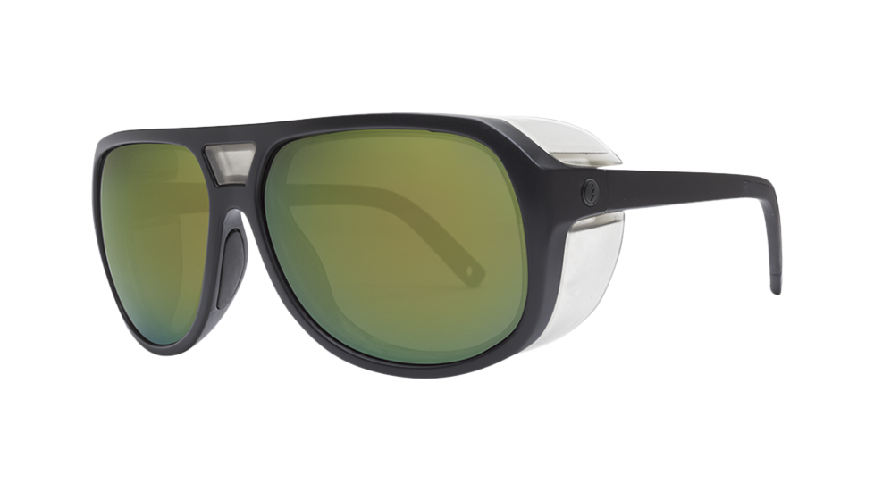 Electric Stacker Matte Black sunglasses with green polarized pro lenses (quarter view)