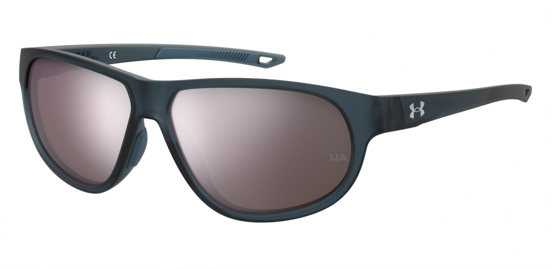 Under Armour Intensity Blue Crystal sunglasses with silver lenses (quarter view)