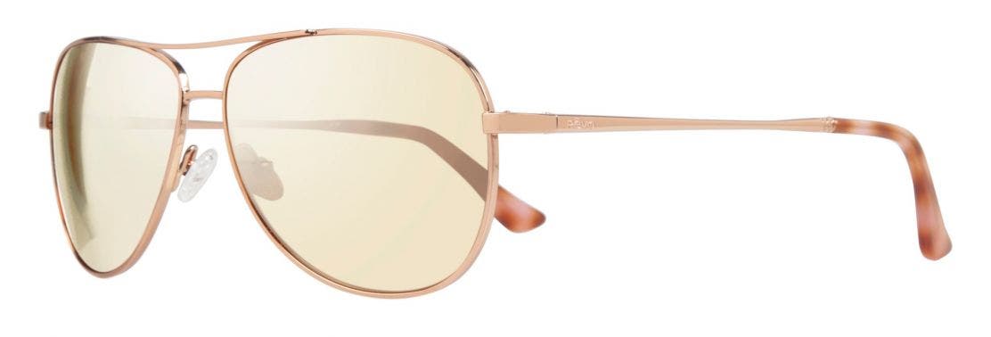 Revo Relay Rose Gold sunglasses with champagne lenses (quarter view)