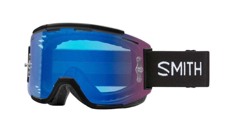 Smith Squad MTB Goggle Black with chromapop contrast rose flash + clear lenses (quarter view)