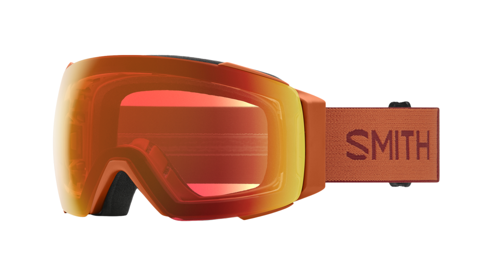 Smith IO MAG Snow Goggle (Low Bridge Fit) Carnelian with chromapop everyday red mirror + chromapop storm yellow flash lenses (quarter view)