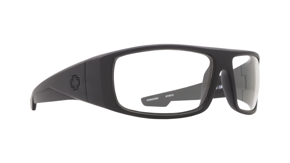 Spy Logan ANSI Matte Black sunglasses with clear lenses (quarter view)