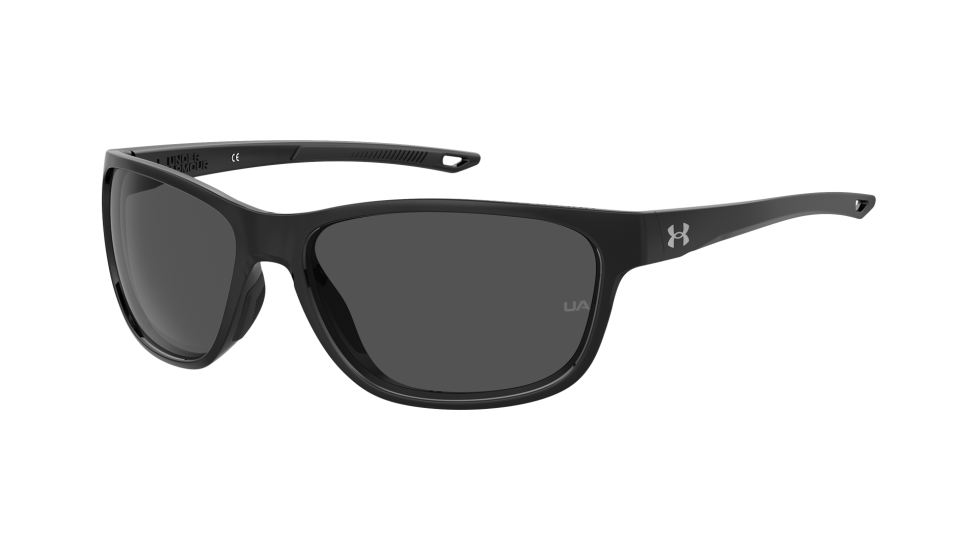 Under Armour Undeniable Black sunglasses with grey oleophobic lenses (quarter view)